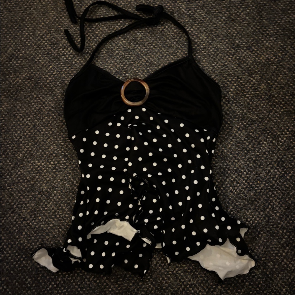 SHEIN Black and White Polka Dot Halter Top